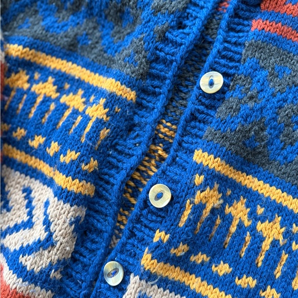 Vintage Manos Del Sur Hand Knit MultiColor Cardigan Sweater Chile Size L Unisex - Picture 4 of 6